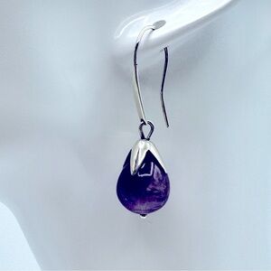 ILARIA Amethyst Dangle Drop Earrings 950‎ Pure Silver Boho Artisan Birthstone